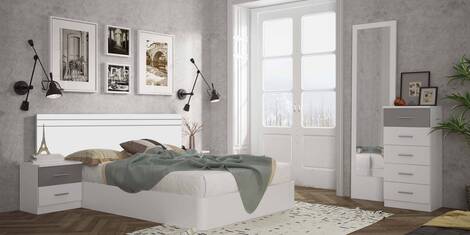 CONJUNTO DE DORMITORIO READY NOW 2 MESITAS + CABECERO+ ESPEJO + SINFONIER