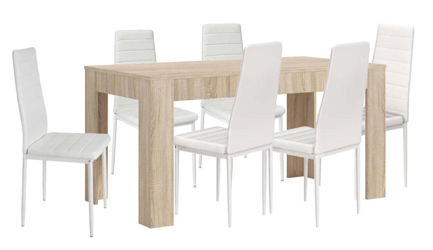 MESA DE COMEDOR EXTENSIBLE CON 6 SILLAS EN POLIPIEL ROYAL