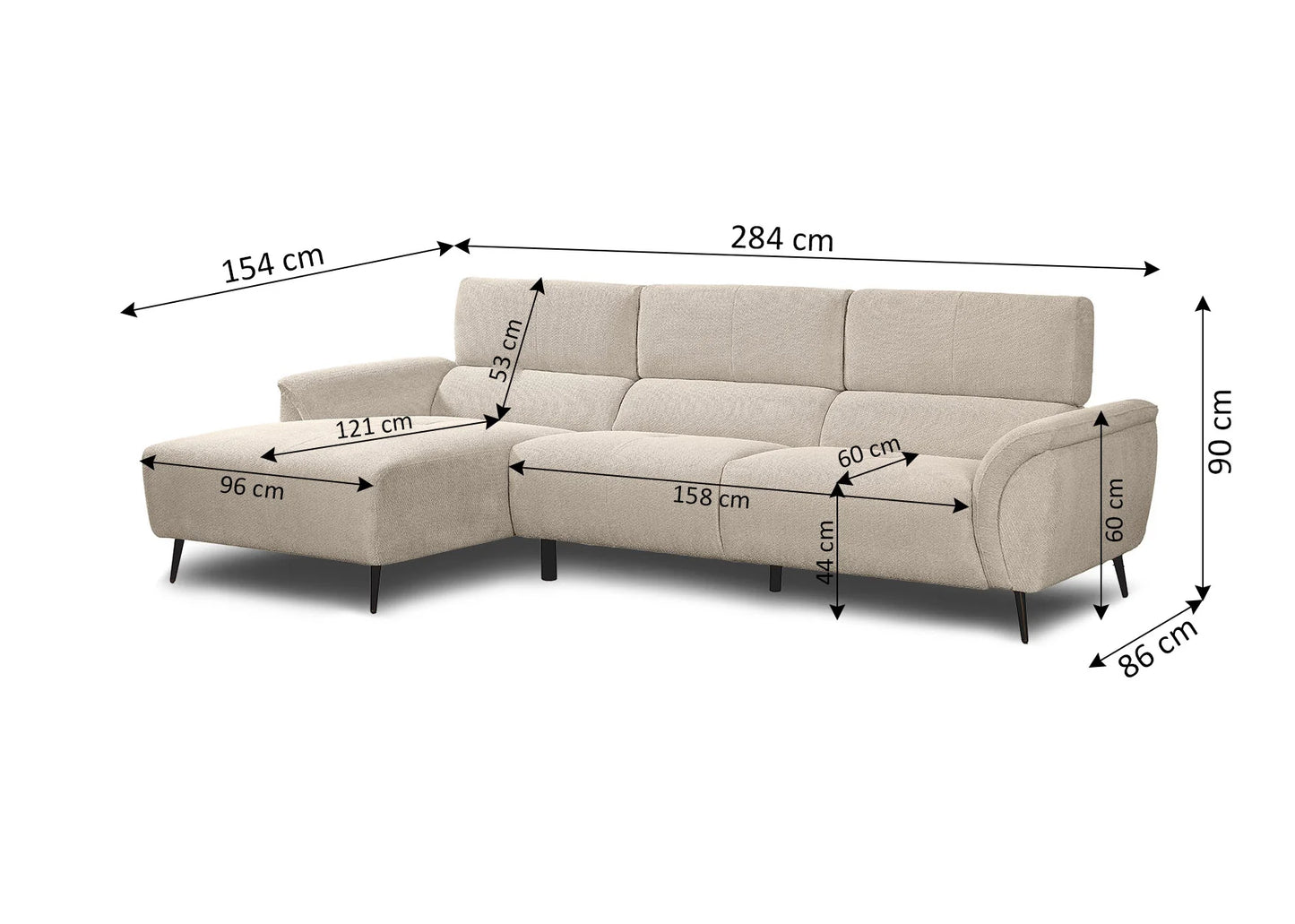 SOFA CHAISE LONGUE MAD 284 cm | Sofá Moderno y Acogedor para Casa