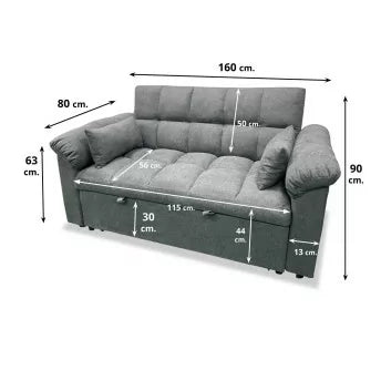 SOFA CAMA PEQUEÑO GRIS 160CM GIJON