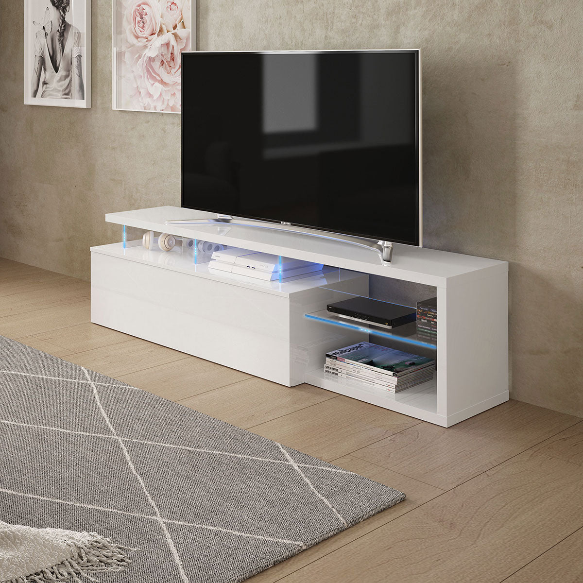 mueble tv con led blanco