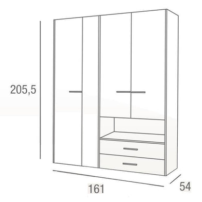 ARMARIO 4 PUERTAS CON ESPEJO Y 2 CAJONES BLANCO