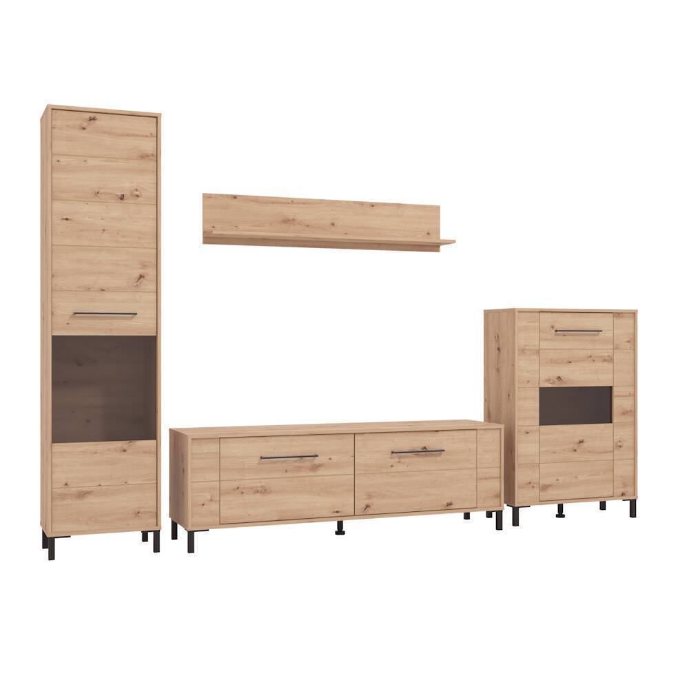 MUEBLE DE SALON 299CM CON VITRINA Y BODEGUERO ANNA
