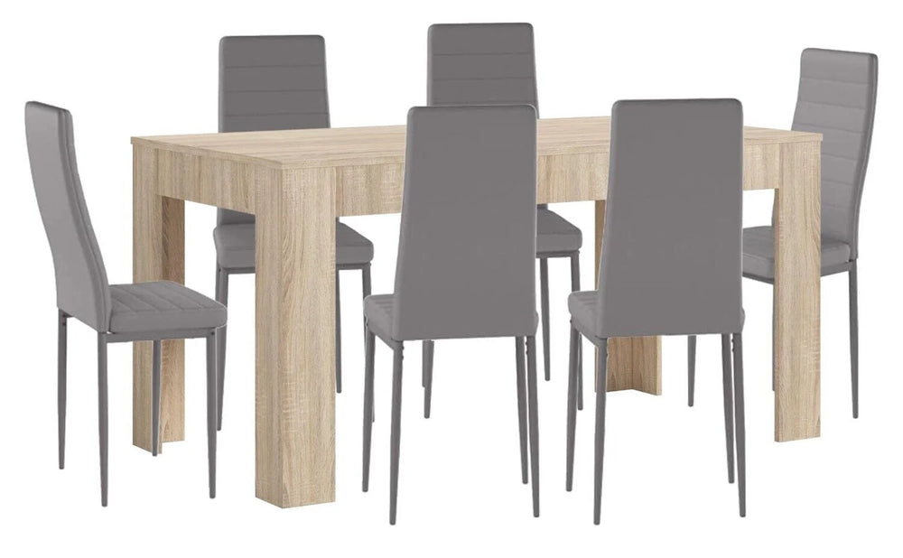 MESA DE COMEDOR EXTENSIBLE CON 6 SILLAS EN POLIPIEL ROYAL