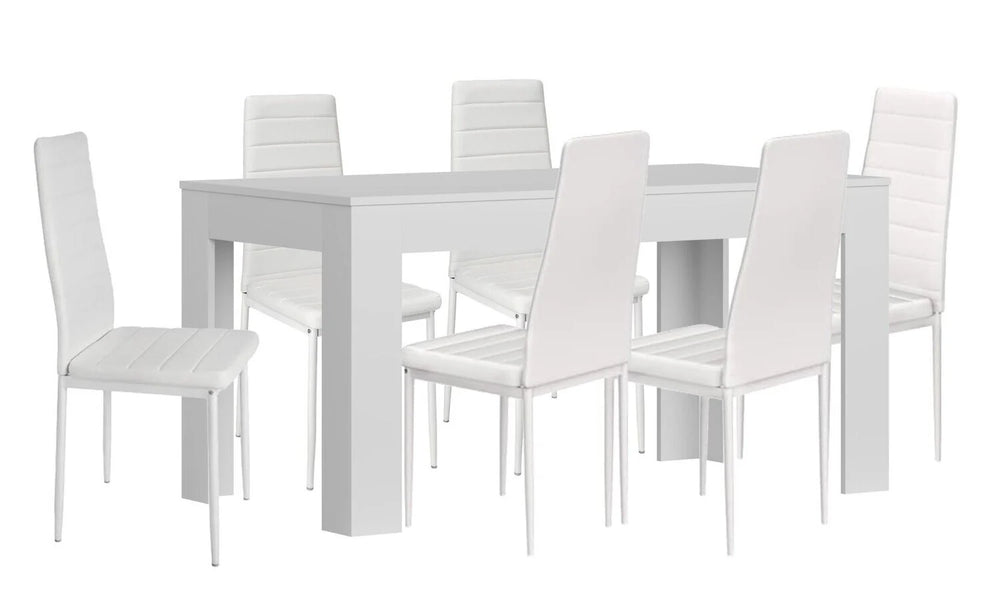 MESA DE COMEDOR EXTENSIBLE CON 6 SILLAS EN POLIPIEL ROYAL