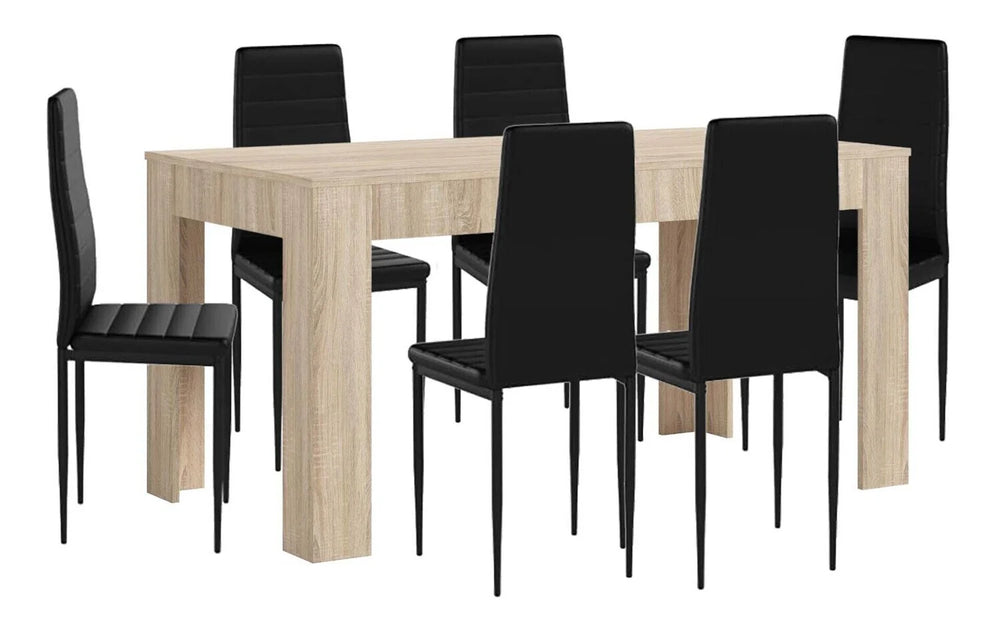 MESA DE COMEDOR EXTENSIBLE CON 6 SILLAS EN POLIPIEL ROYAL