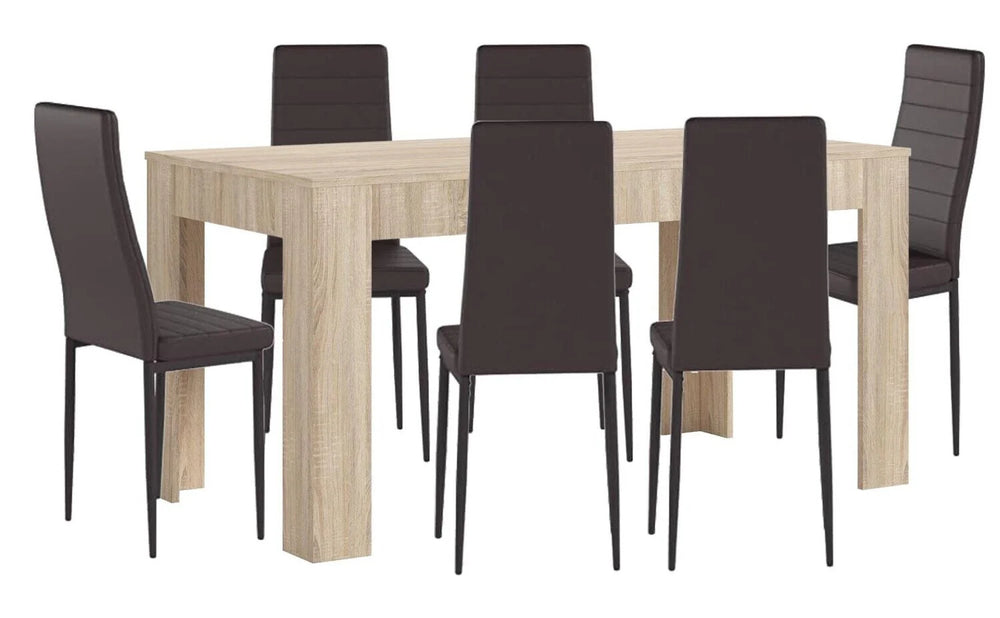 MESA DE COMEDOR EXTENSIBLE CON 6 SILLAS EN POLIPIEL ROYAL