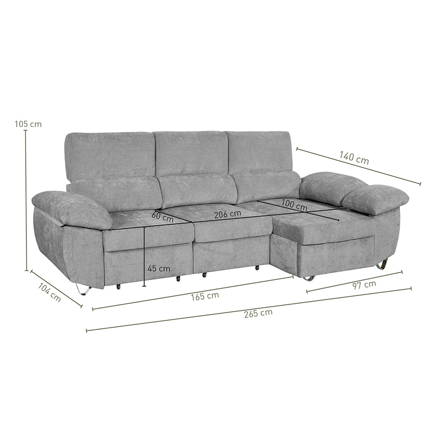 SOFA CHAISELONGUE CAMA 265cm CON ARCON VERONA
