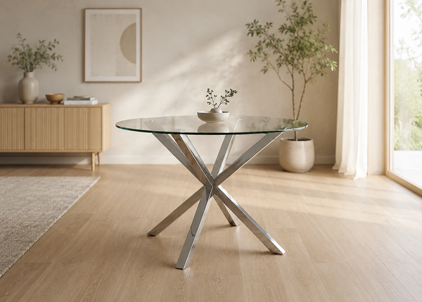 MESA DE COMEDOR REDONDA DE CRISTAL TEMPLADO Z