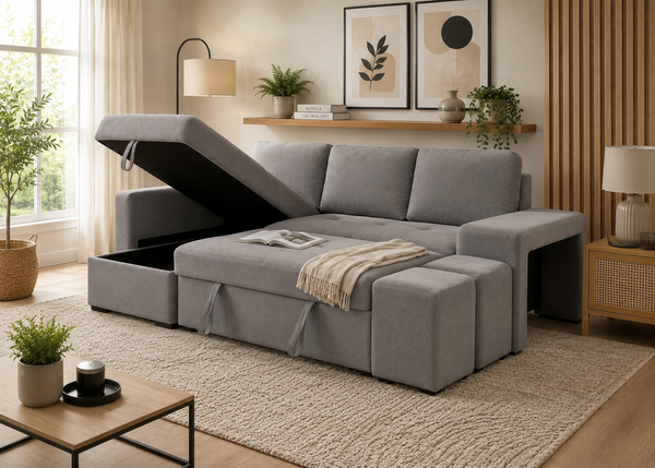 SOFÁ CAMA CON CHAISELONGUE 250cm GRIS