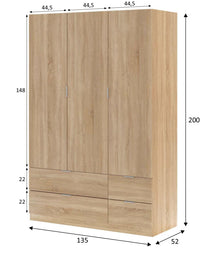 ARMARIO LC 3 PUERTAS+4CAJONES 135X200