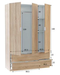 ARMARIO LC 3 PUERTAS+4CAJONES 135X200