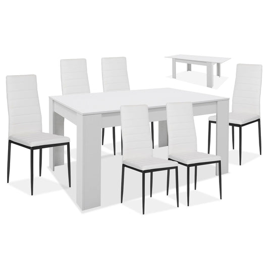 MESA DE COMEDOR BLANCO CON 6 SILLAS