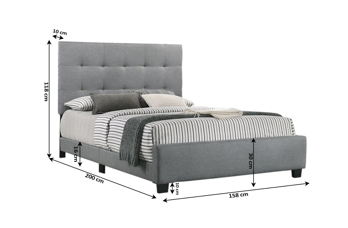 CAMA DE MATRIMONIO TAPIZADA GRIS CON CABECERO CAPITONE 150