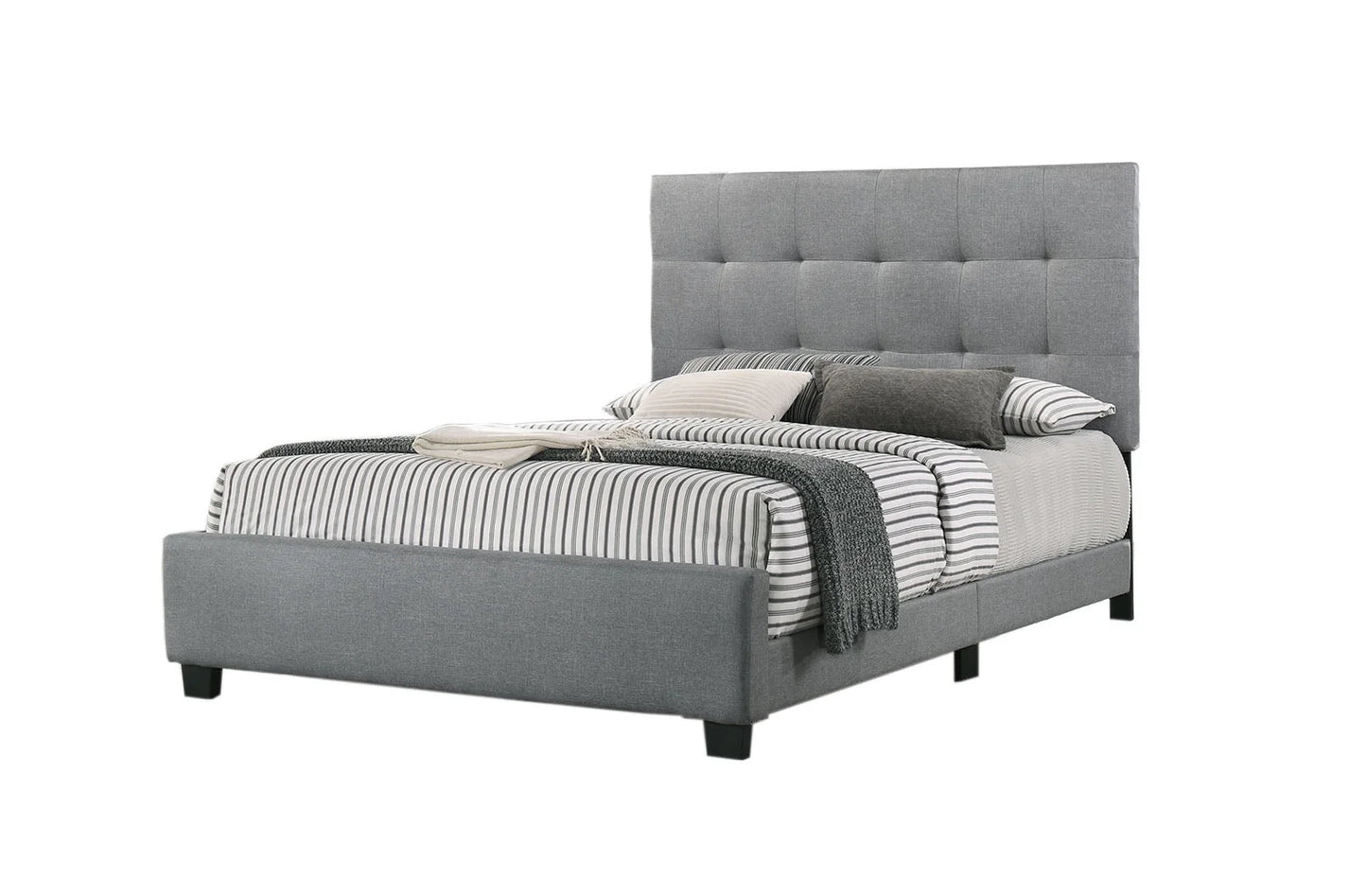 CAMA DE MATRIMONIO TAPIZADA GRIS CON CABECERO CAPITONE 150