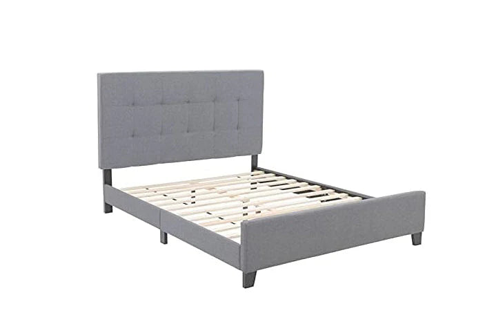 CAMA DE MATRIMONIO TAPIZADA GRIS CON CABECERO CAPITONE 150