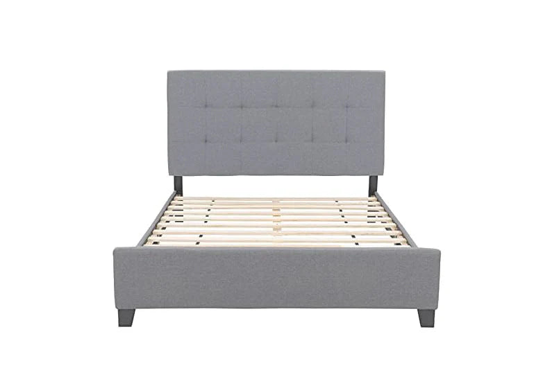 CAMA DE MATRIMONIO TAPIZADA GRIS CON CABECERO CAPITONE 150