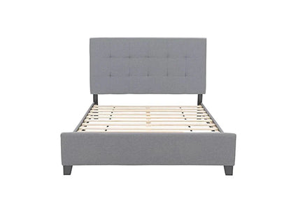 CAMA DE MATRIMONIO TAPIZADA GRIS CON CABECERO CAPITONE 150