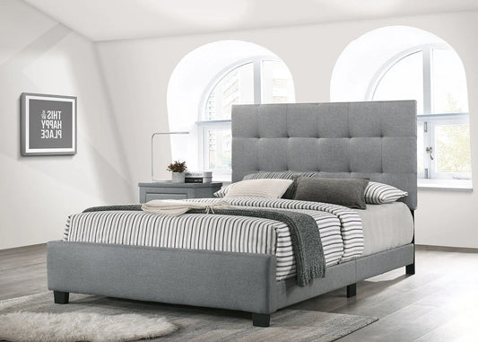 CAMA DE MATRIMONIO TAPIZADA GRIS CON CABECERO CAPITONE 150