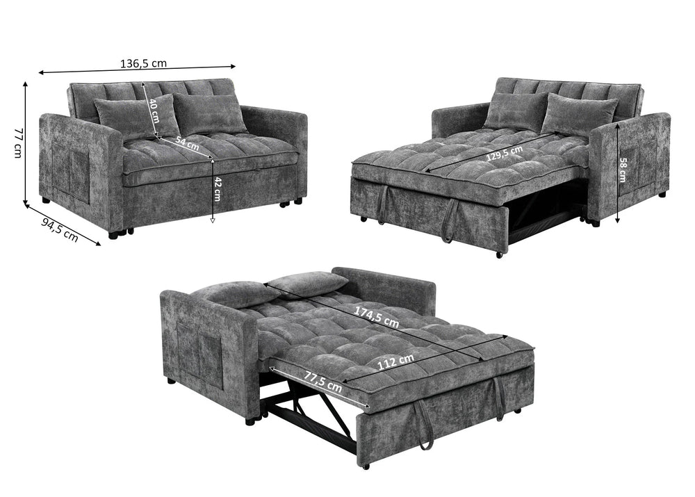SOFA CAMA PEQUEÑO GRIS MONTANA 136CM