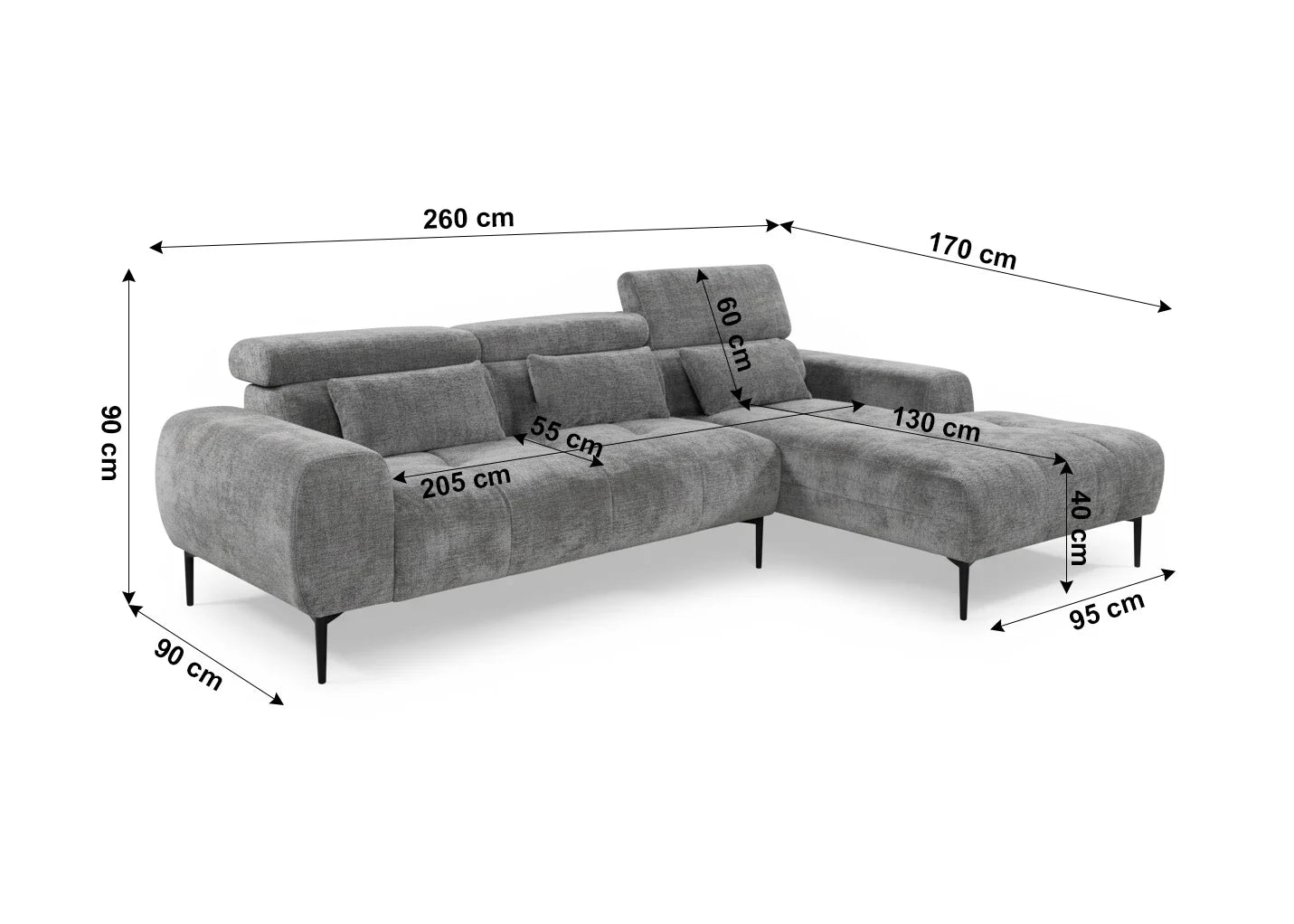 SOFA CHAISELONGUE MODERNO CAEL 260CM