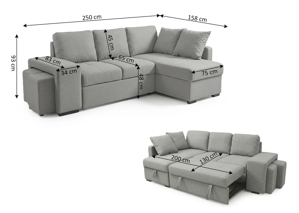 SOFÁ CAMA CON CHAISELONGUE 250cm GRIS