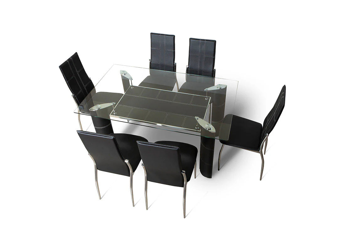 MESA DE CRISTAL CON 6 SILLAS POLIPIEL