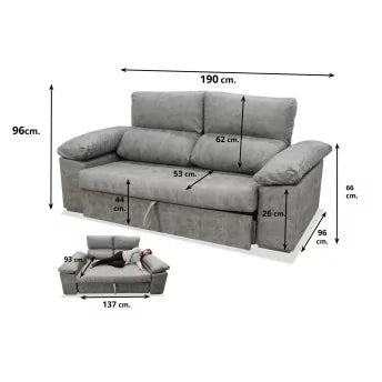 SOFA CAMA PRAGA  190cm GRIS CEMENTO